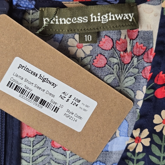NWT Princess Highway Llama Print Navy Short Sleeve Dress Size 10 AU / 6 US - Picture 2 of 14